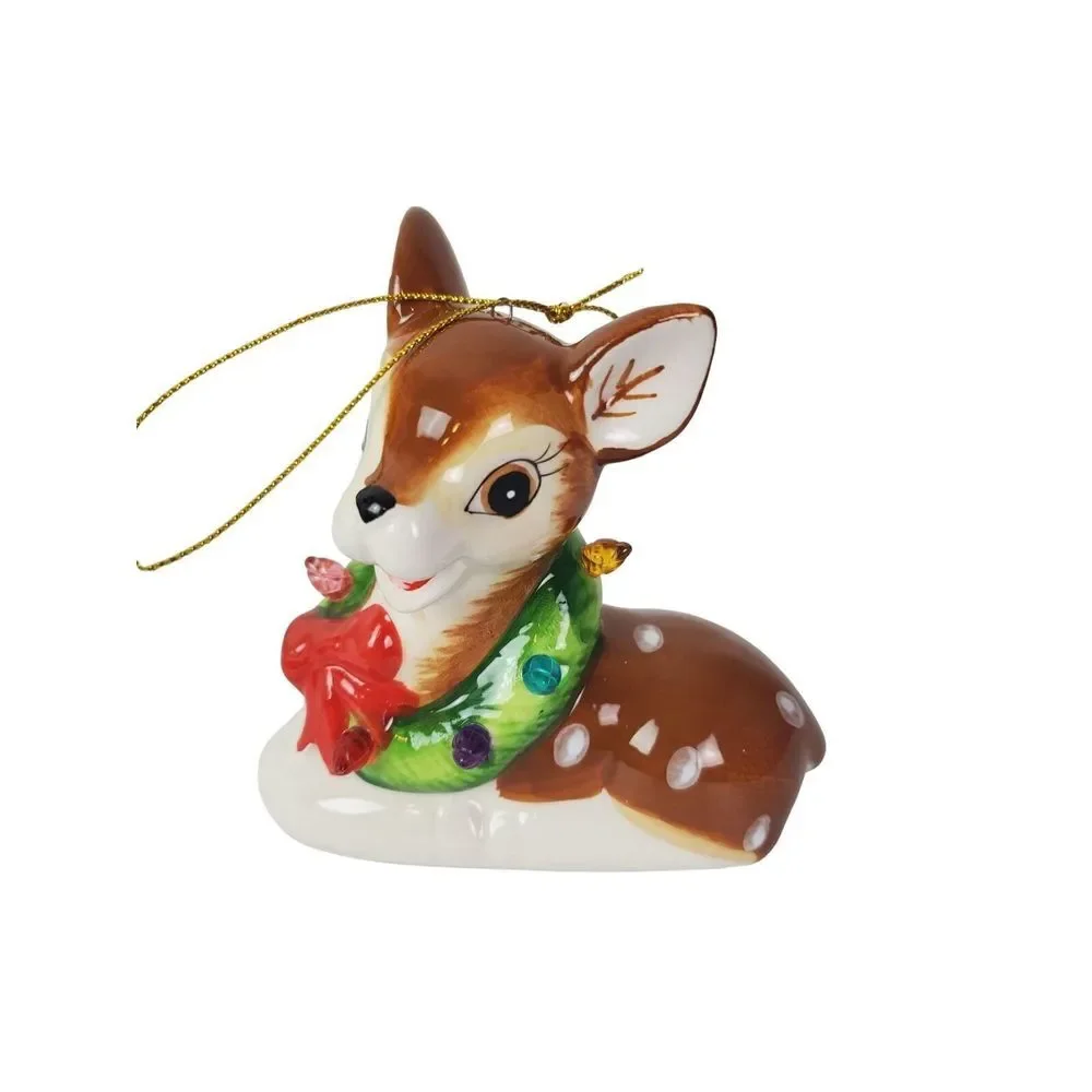 Mr.‎ Christmas Light Up Reindeer Ceramic Ornament Holiday Tree Decor